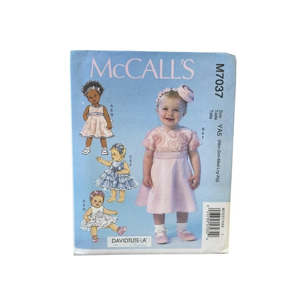McCALL'S M7037 Infants' Dresses Panties Headbands Size NB-XL